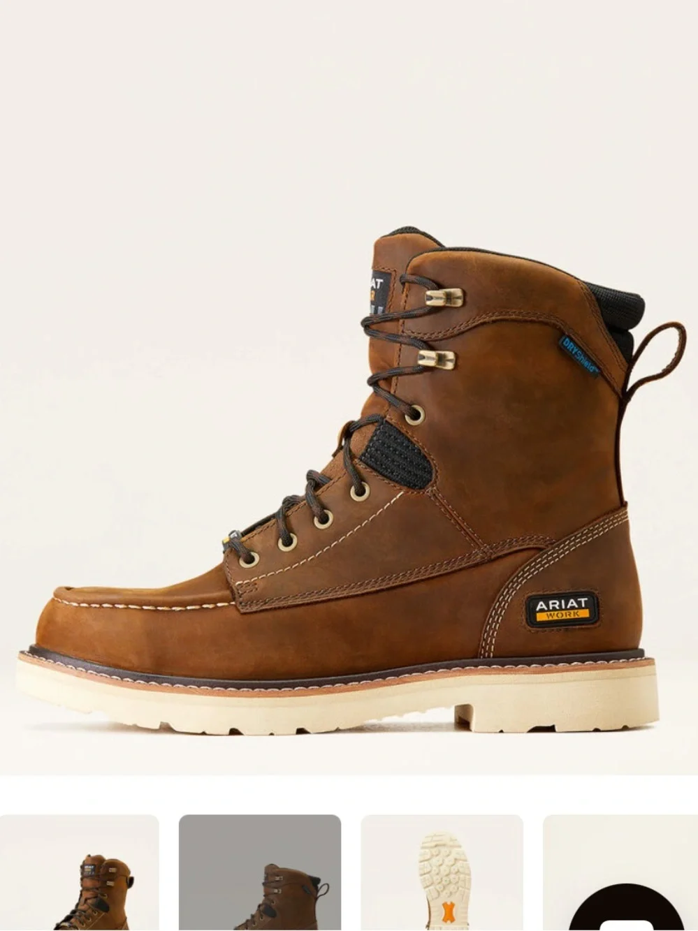 Ariat Rebar 8” Brown soft Toe Work Boot with Cream Sole